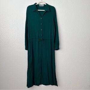 JustFab Green Half Button Long Sleeves Midi Dress